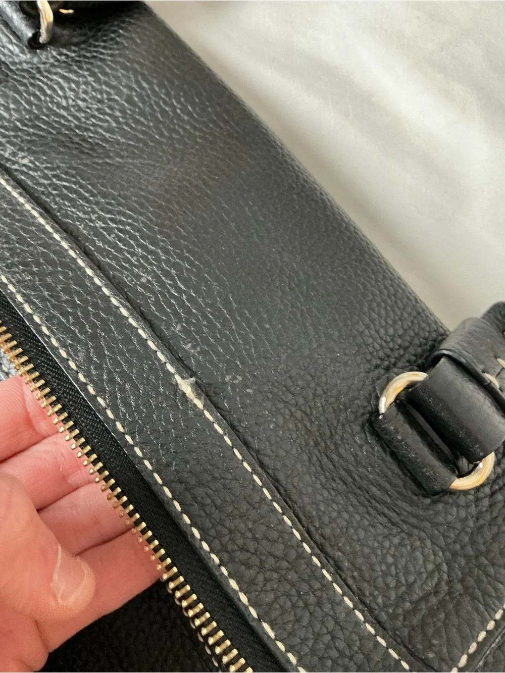 Vintage Kate Spade Black Pebbled Leather Satchel Zebra Lining Contrast Stitch